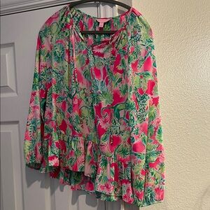 Lilly Pulitzer Vibrant Pink and Green Blouse